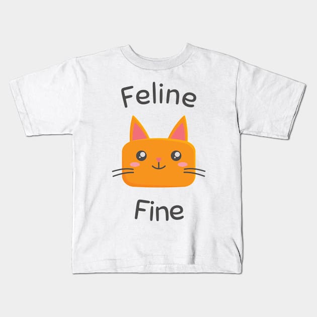 Feline Fine Kawaii Cat Kids T-Shirt by StimpyStuff